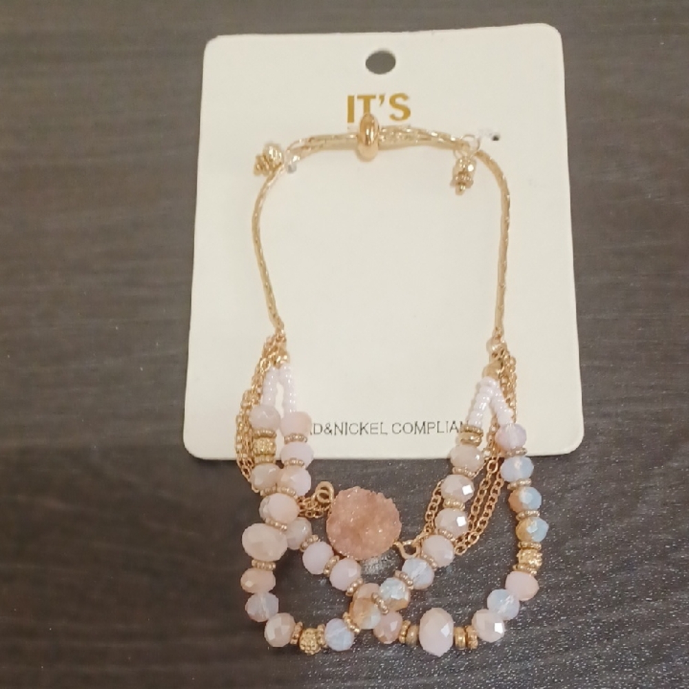 IT'S Gold and Pink Beaded Bracelet